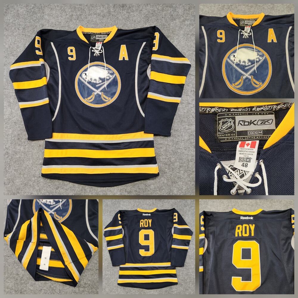 Derek Roy Buffalo Sabres Reebok NHL‎ Hockey Jersey Mens 48 CCM Sewn Fight Strap